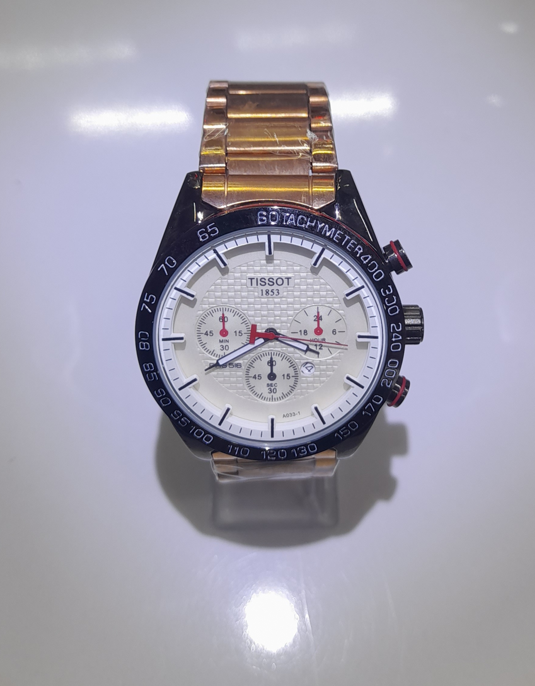 ساعت مچی مردانه TISSOT مدل PRS516 بند استیل رنگ رزگلد